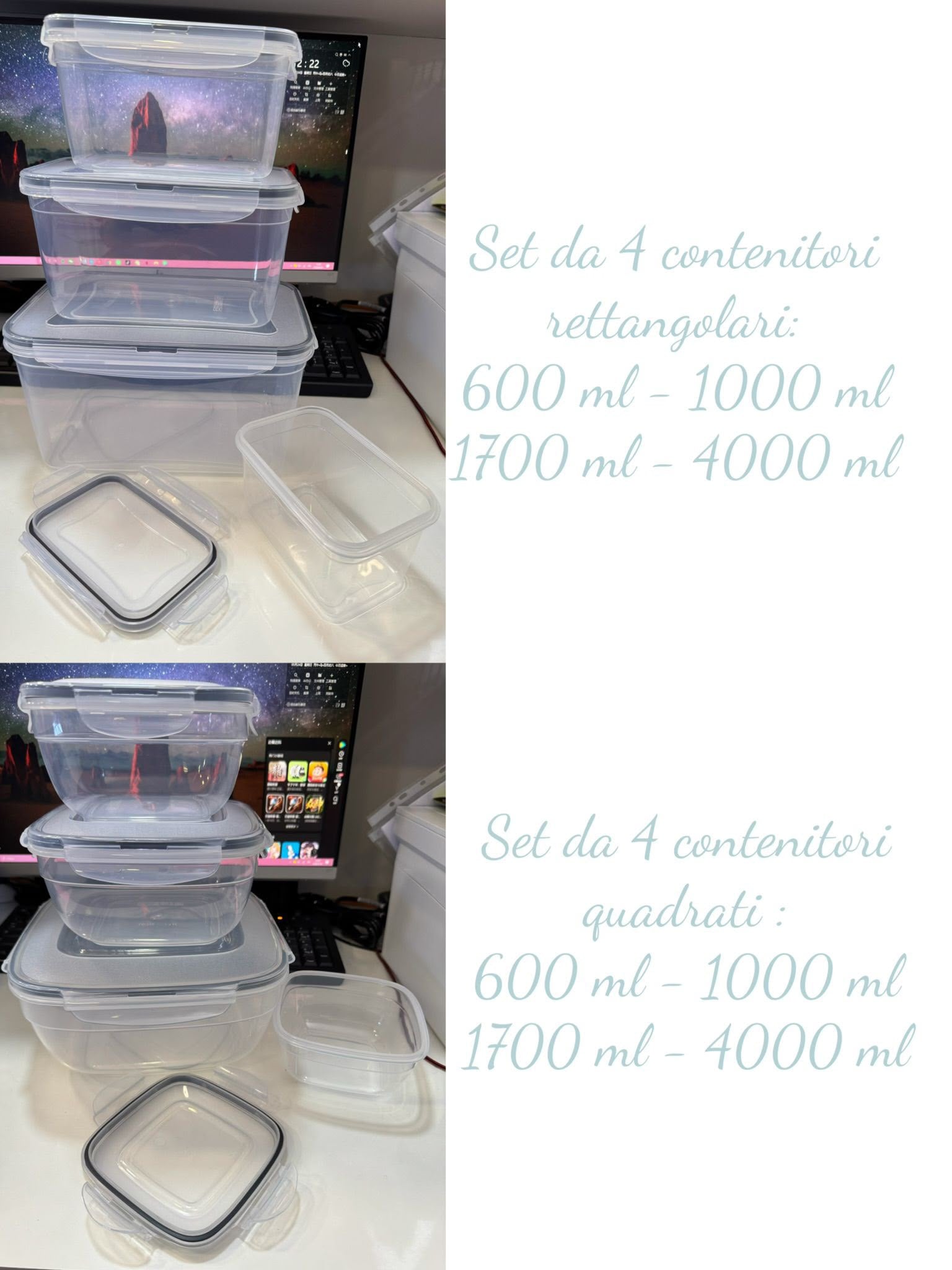 Set da 4 contenitori con ganci