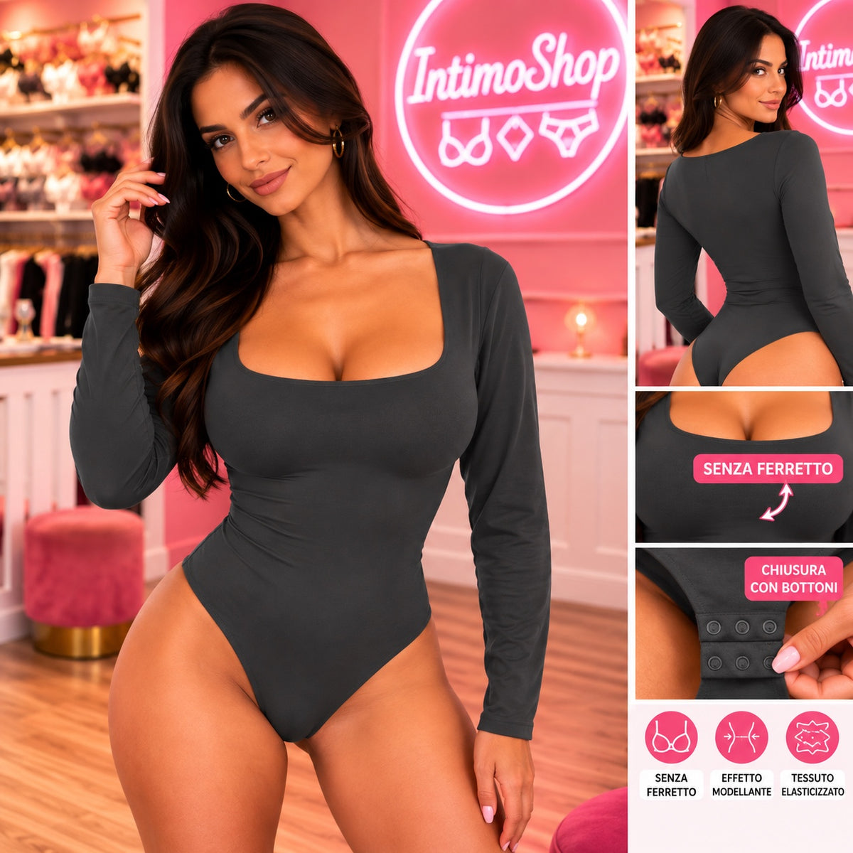 Body con coppe senza ferretto Grigio