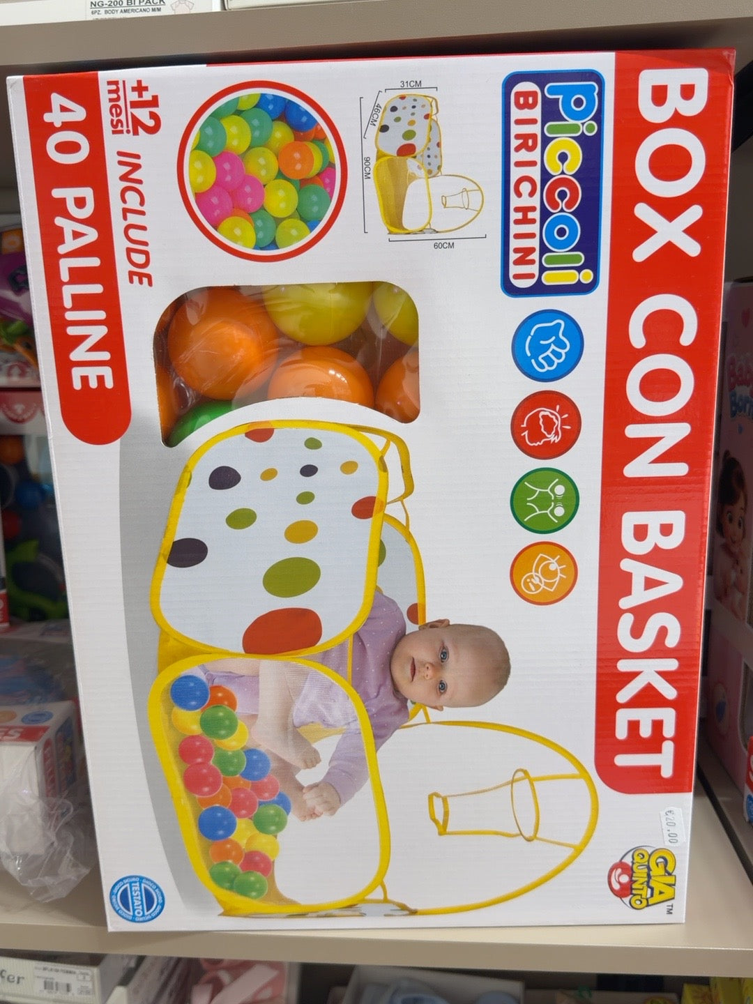 Box con canestro e 40 palline colorate per bambini