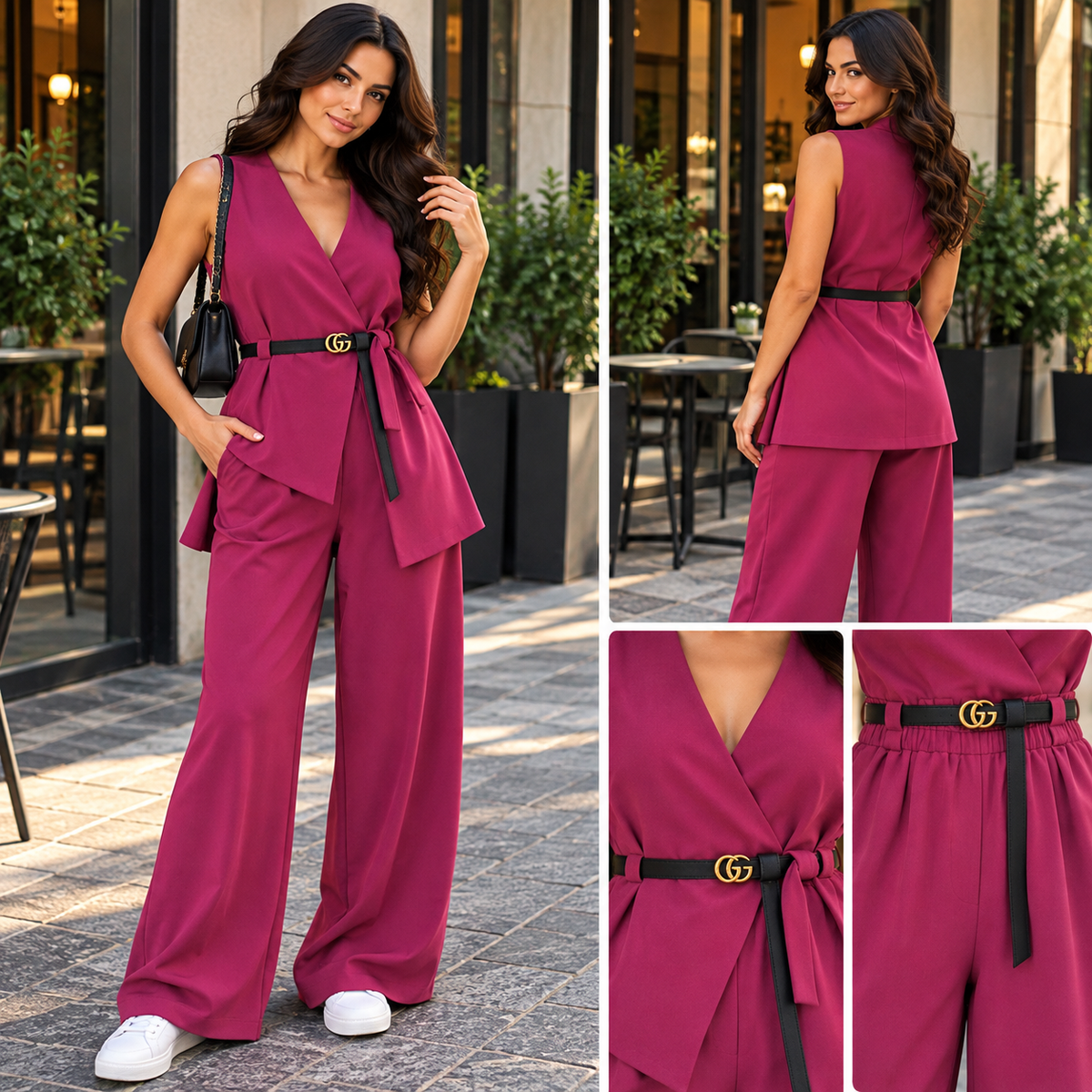 Completo donna gilet e pantalone Bordeaux