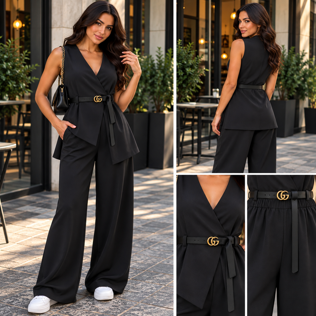 Completo donna gilet e pantalone Nero