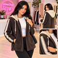 Giacca casual marrone con cappuccio beige