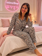 Pigiama donna animalier orsetti beige