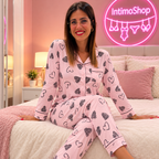 Pigiama donna cuori animalier Rosa indossato