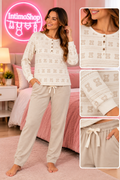Pigiama donna con orsetti e pantalone beige