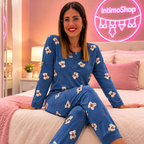 Pigiama donna orsetti blu indossato