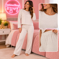Pigiama donna a righe beige
