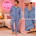 Pigiama uomo righe blu con palme